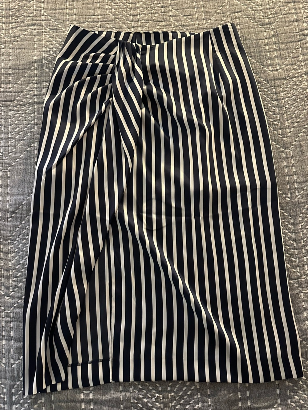 J. Crew Navy and White Striped Midi Skirt